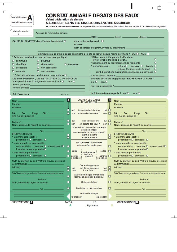 Constat amiable dégât des eaux